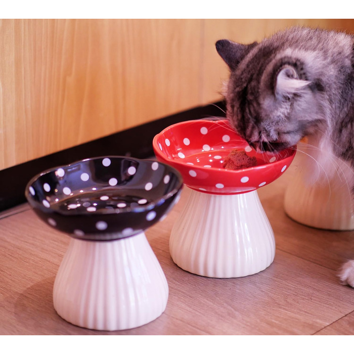 Підвищена годівниця для котів RESVUGA з милим дизайном, безпечна керамічна годівниця для малеких собак, корму та води (Жовтий) (Чорний гриб)