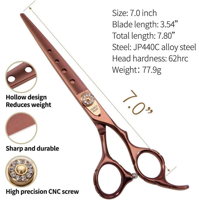 Ножиці для грумінгу собак та котів Fenice Peak, 440C, японська сталь, 17.8 см