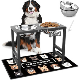Підвищена годівниця для собак великих та екстра-великих порід, підставка для мисок з нержавіючої сталі (2,863 г) та не проливаючим килимком, годівниця висотою 43 см для великих порід, чорний колір