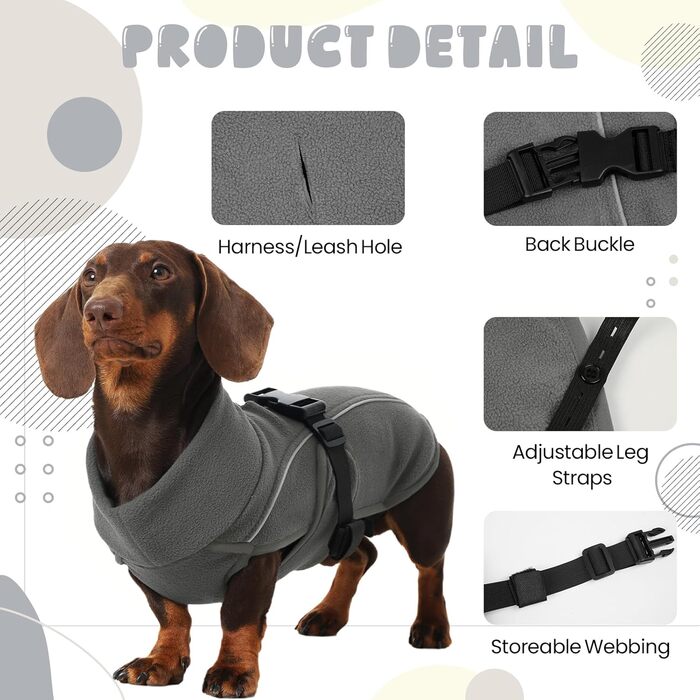 Теплий зимовий одяг для такси (M), Куртка для собак з високим коміром та світловідбиваючими смугами, Сірий (M)