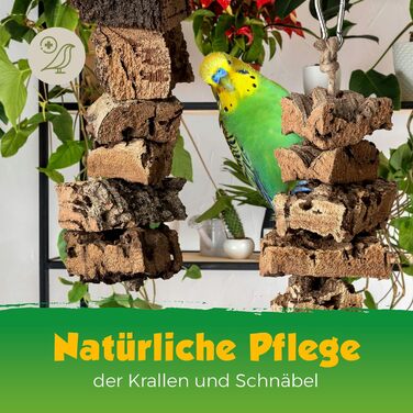Натуральна іграшка для птахів з коркової шкіри, 60 см | Екологічний матеріал, безпечна для птахів