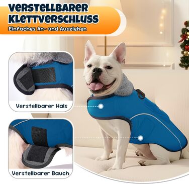 Зимовий одяг для собак: водонепроникна та вітрозахисна флісова куртка з кільцем D та кишенею, світловідбиваюча жилетка для середніх собак, блакитна, розмір L