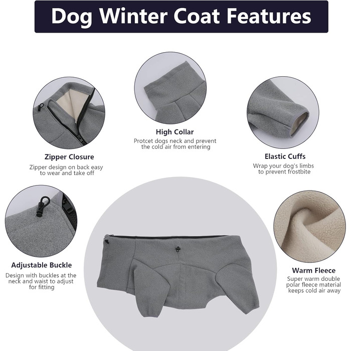 Теплий флісовий халат для собак, цільнотіла куртка на 4 лапах, регульований пуловер на блискавці, зимовий одяг, ідеальний для собак в приміщенні та на вулиці, для маленьких, середніх собак (xs, сірий)