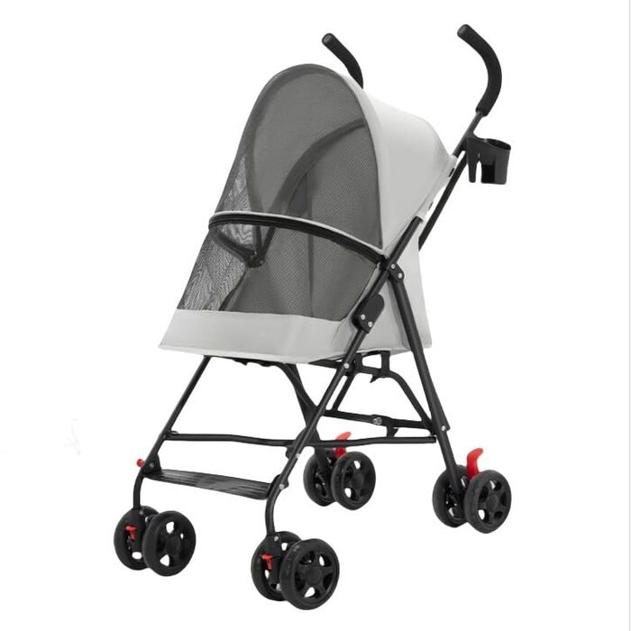 Візок для собак і котів – сталевий, 4 колеса, для будь-якої місцевості, складний, легкий та практичний – Рожевий (97 x 45 x 55 см)