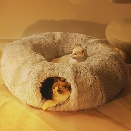 Котячий тунель-лежанка для дому, круглий тунель, багатофункціональне ліжко з оглядовим вікном, котяча хатка, тунель для декількох котів (сірий)