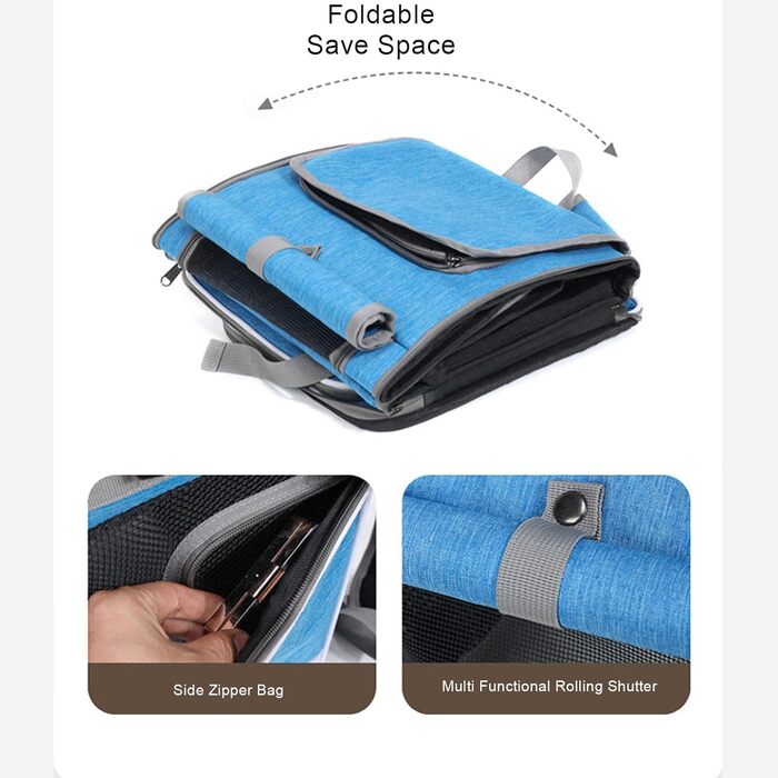 Корзина для велосипеда Luocute для собак, розширювана, м'яка переноска для тварин, з кріпленням на кермі, 4 сітчасті вікна, для маленьких та середніх собак, котів, цуценят до 8 кг (Сірий, Блакитний)