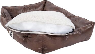 Ліжко для собак DeluxePet 'Schlummer' 100x70 з штучної шкіри, 2в1 з поворотним матрацом, для великих собак, коричневе