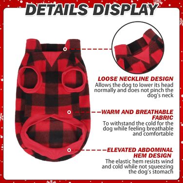 Тепла флісова жилетка для собак Plaid Hundeweste - червона, з кишенею, для зимових днів