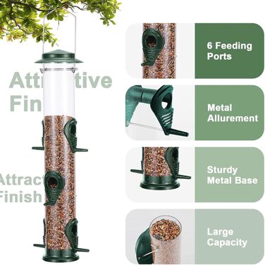 Годівниця для птахів Mixxidea з металевої труби, для зовнішнього використання, 6 портів, підвісна, для дикої природи