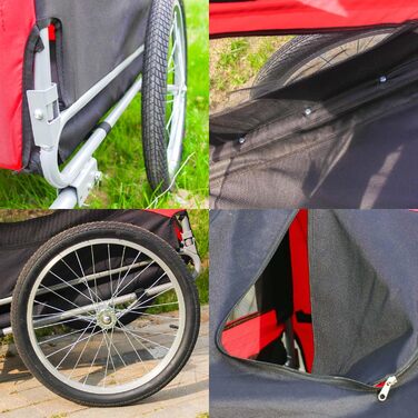 Причіп для собак Wiltec 220x700x78 см з безпечною поворотним з'єднанням, вантажний причіп з москітною сіткою та захистом від дощу, чорний/червоний