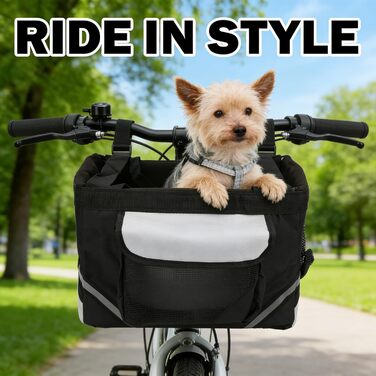 Фahrradkorb Für Kleine Hunde, Abnehmbarer Haustier Fahrradkorb Aus Stoff, 38x28x25cm - Leicht, Wasserfest, Schnelle Montage Für Fahrradlenker