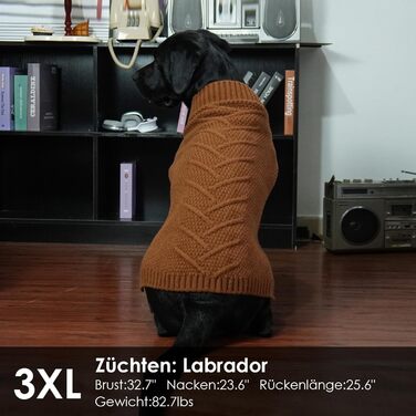 Теплий пуловер для собак великих порід (Лабрадор) з бавовни, карамельного кольору, 4XL XXXXL