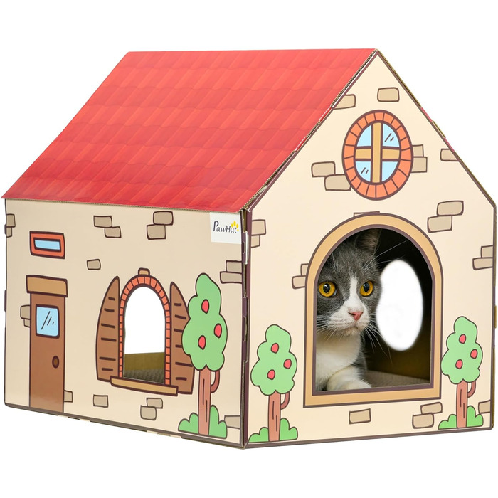 Павучок PawHut: Картонний будиночок для котів, екологічний, з когтеточкою, з гофрокартону