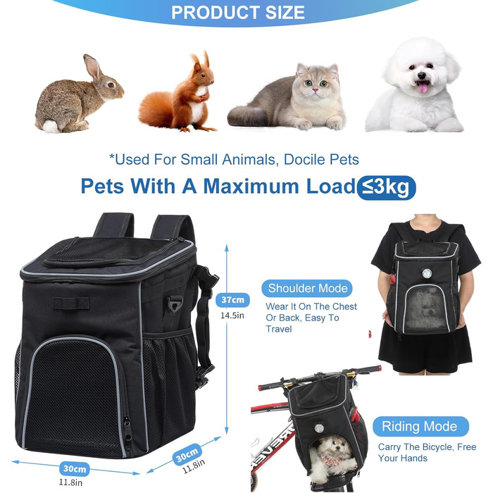 PETCUTE Фарбований кошик для собак і котів на велосипед, чорний, з світловідбиваючими смугами та світлом