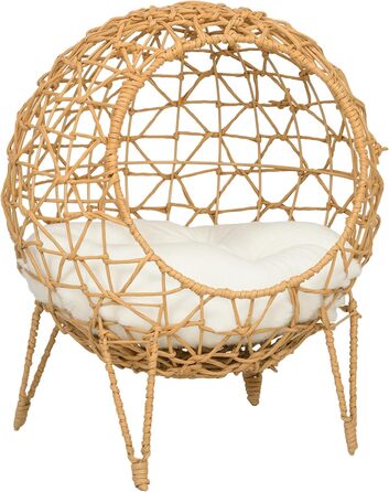 Кігтечка Pawhut для котів: затишна хатинка-ліжко з ротангу, коричнева, Ø45 x 57 см