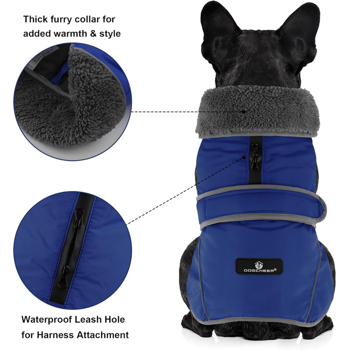 Зимова куртка для собак Dogcheer з флісовим коміром, тепла жилетка для цуценят та собак великих, середніх та малих порід, блакитна (M, обхват грудей 46-62 см, довжина спини 36 см)