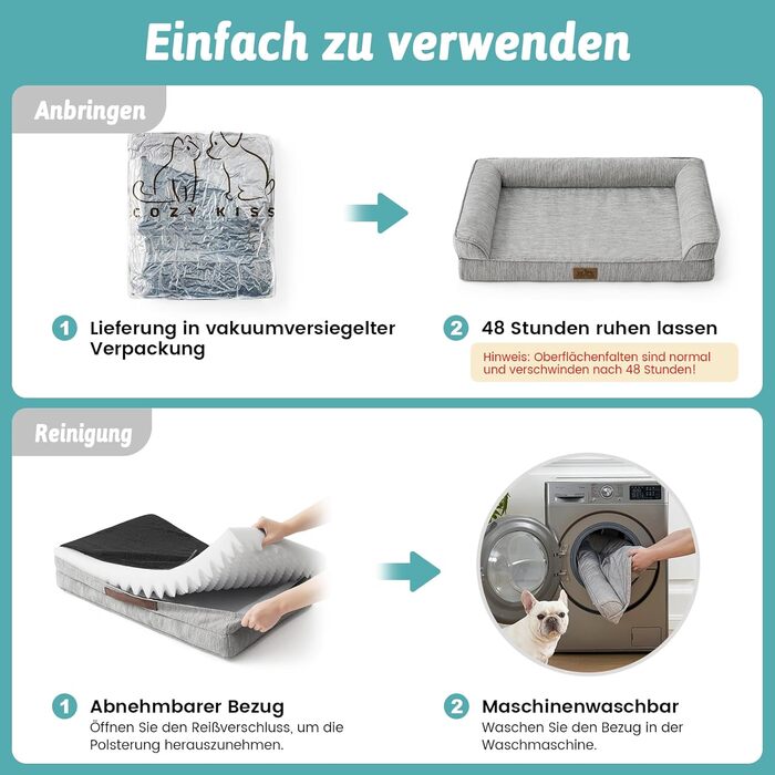 Ортопедичне ліжко для собак COZY KISS XL, 107x76x18 см - ліжко для великих собак з яйцеподібною піною та знімним чохлом