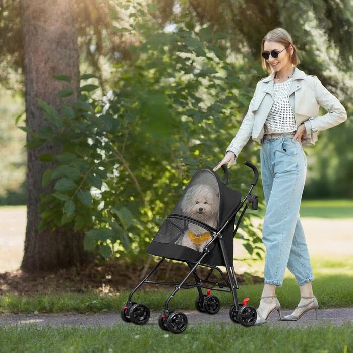 Дитяча коляска для тварин Homewell, складана, з тримачем для напоїв та ременем безпеки, вантажопідйомність 15 кг, колеса з блокуванням, чорна