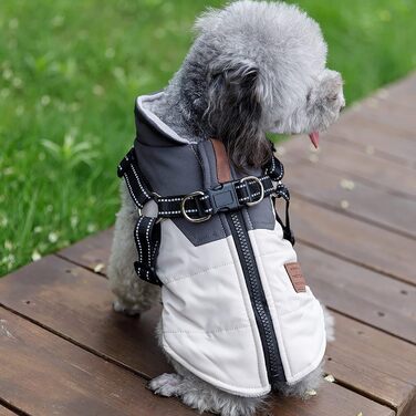 Водонепроникний теплий зимовий одяг для собак JSSEVN - куртка з кріпленням для повірця, для цуценят та собак середніх розмірів, бежевий, M