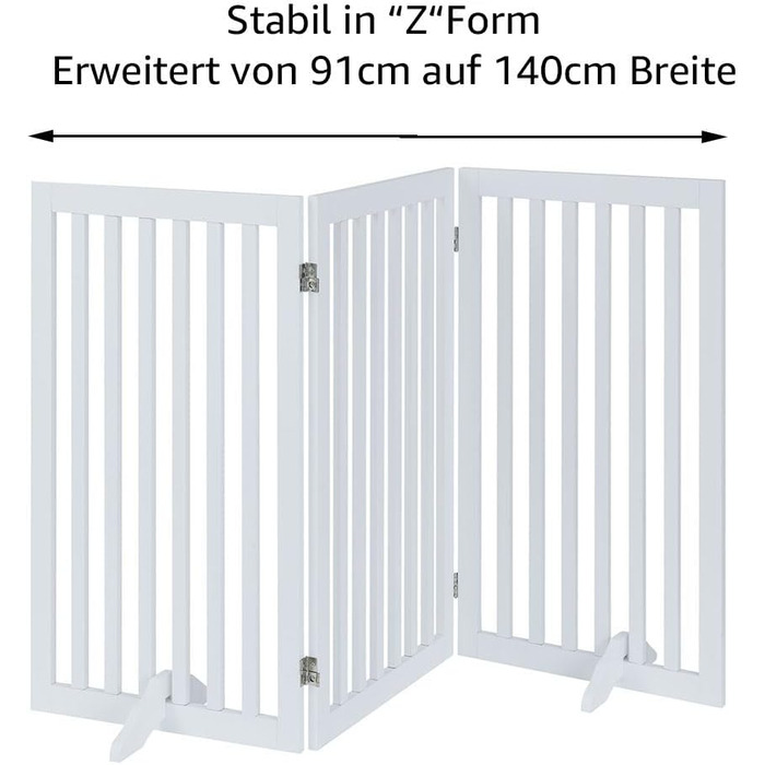 Захисний бар'єр для собак Unipaws, без свердління, дерев'яний, розкладний, для захисту сходів, воріт, каміну (3 елементи, 91 см), білий 153 x 91 см