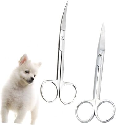Набір з 2 ножиць для грумінгу тварин з нержавіючої сталі з прямим та вигнутим лезом, ергономічні ручки, для салону або дому