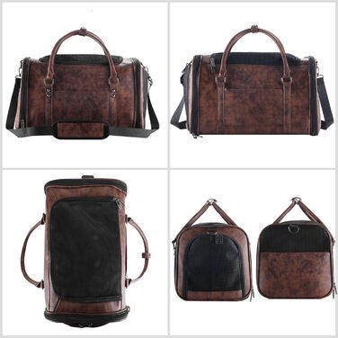 Сумка-переноска для тварин Johomviin з шкіри для маленьких собак та котів до 6,8 кг, схвалена авіакомпаніями, легка сумка для подорожей з дихаючою сіткою та плечовим ременем (колір: кавовий)