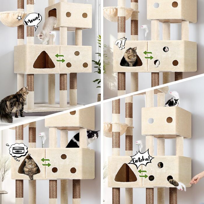 Комплекс для котів Globlazer Beige XXL 207 см з будиночком 45x35 см, платформами, стовпчиками з сизалю та кошиком