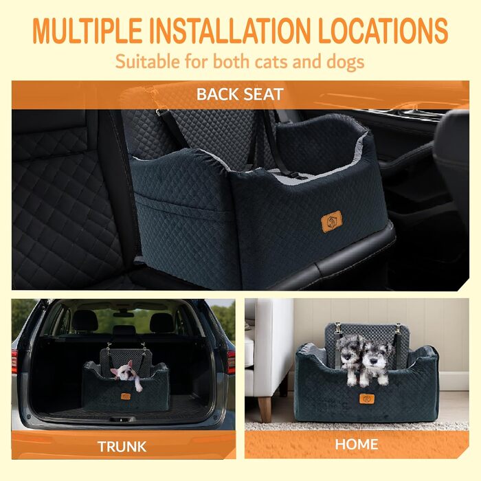 Підвищення для собак у машину з memory foam, до 15,9 кг, середній розмір, зручне автоліжко для собак, знімний чохол, сірий + чорний, Large