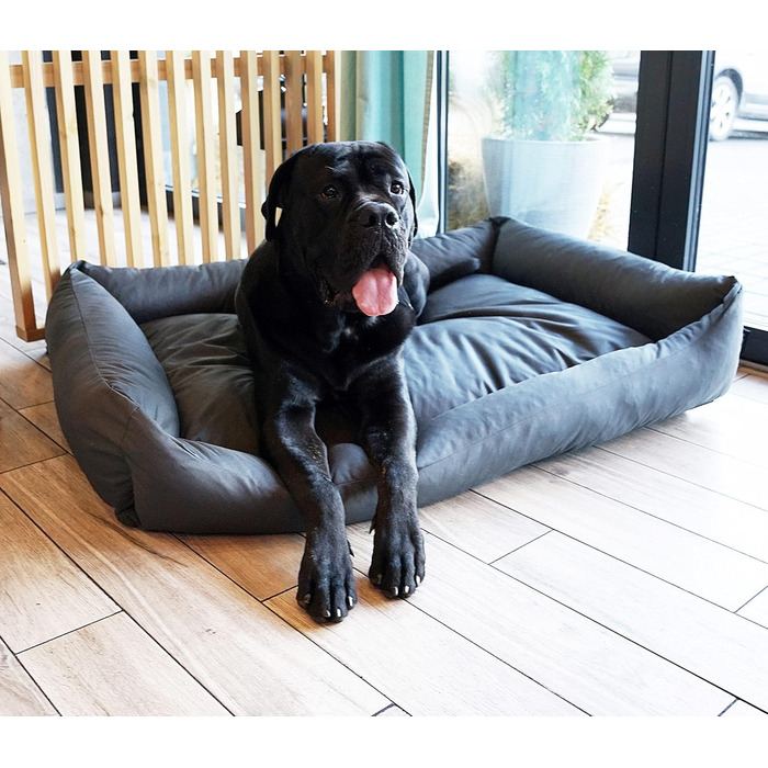 Водонепроникне собаче ліжко 4L Textil Koko для великих собак, корзина, знімний та пральний чохол, подушка, графіт (80x60 см, сірий)