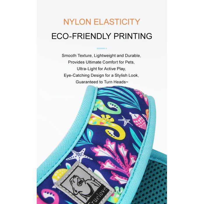 Нашийник для собак Truelove TLH30131 XS, квітковий принт, чорний, м'який, дихаючий, світловідбиваючий