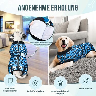 Комбінезон для собак після операції, захист від лизання, дихаючий, з блискавкою, альтернатива електронного нашийника, для собак після кастрації/стерилізації (Леопардовий принт-блакитний, L)