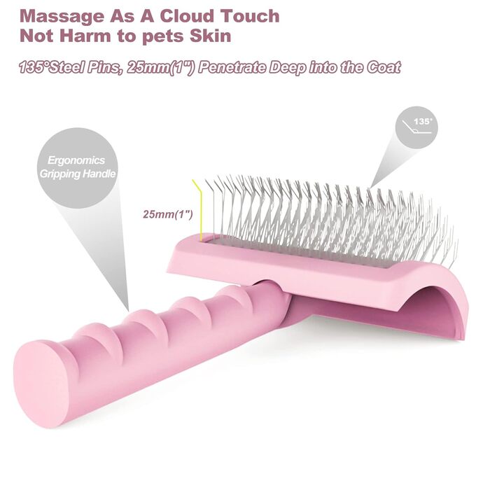 Щітка для собак з довгою шерстю, для котів та собак з короткою шерстю, масажна щітка для догляду за шерстю (Рожева)