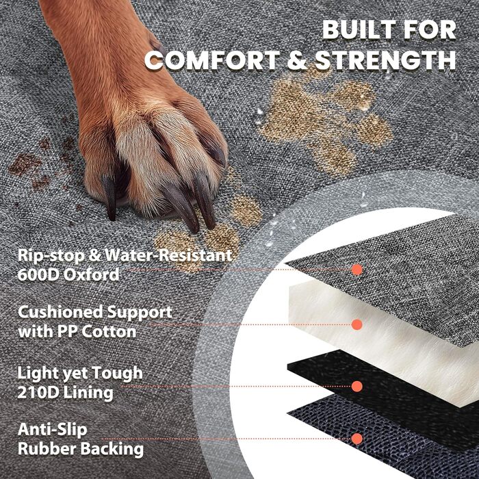 Авточохли на сидіння для собак VIVAGLORY, універсальні, степвані, 600 Denier Oxford, для більшості авто, позашляховиків, Heather Black, розмір 63см