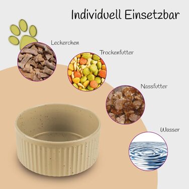 Набір мисок для собак з кераміки (2 шт) об'ємом 400 мл. Миски для маленьких та великих собак з антиковзною основою, придатні для миття в посудомийній машині. Бежевий колір.