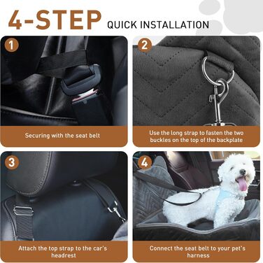 Автокрісло для собак: зручне автокрісло з меморі-піни для малих та середніх собак, з ременями безпеки, антиковзаючою основою та можливістю прання. Чорний та сірий колір.