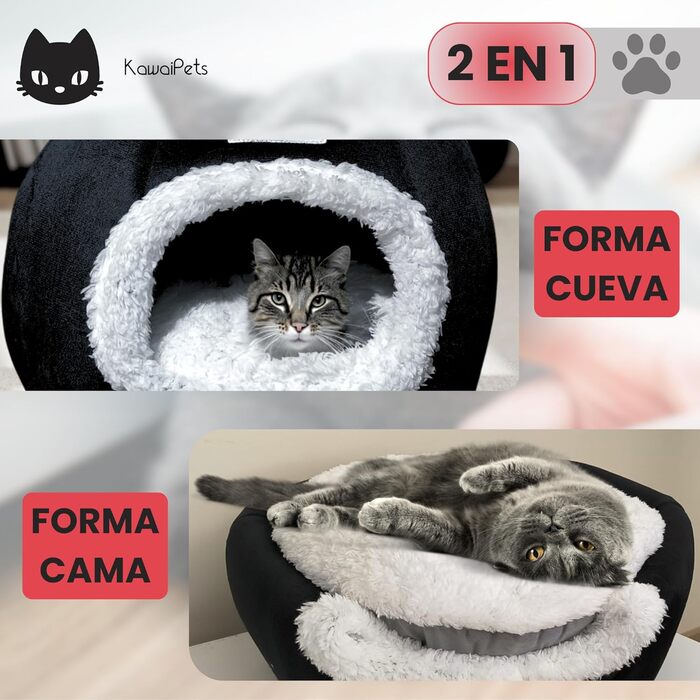 KawaiPets м'яке ліжко-іглу для котів з іграшкою, знімна подушка, подарунковий нашийник