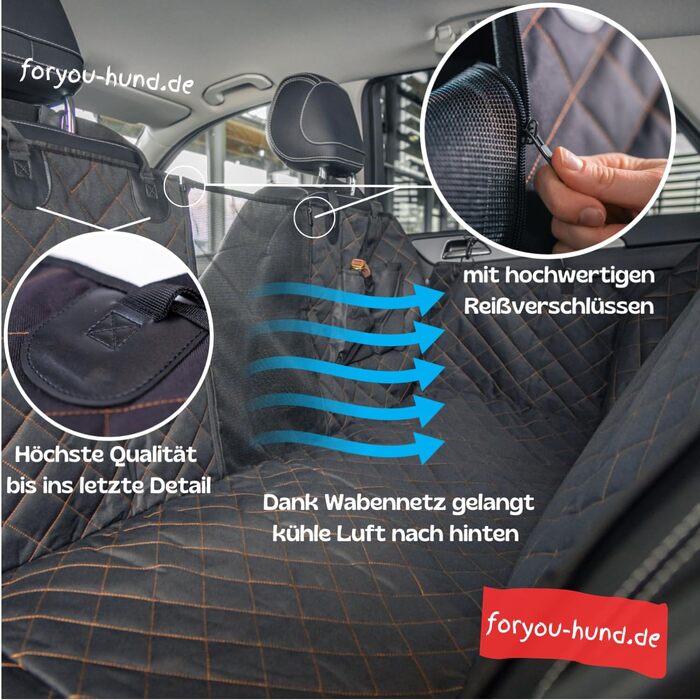 Захист сидінь автомобіля ForYou® з підстилкою для собак - Водовідштовхувальний захист сидінь для собак з боковими панелями та віконцем, стійкий до подряпин, преміум-якість, Made in Germany