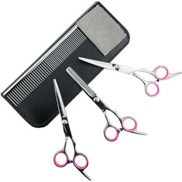 Набір для грумінгу собак та котів FOMIYES (4 шт): ножиці прямі, зігнуті, фінішна, гребінець, серветка