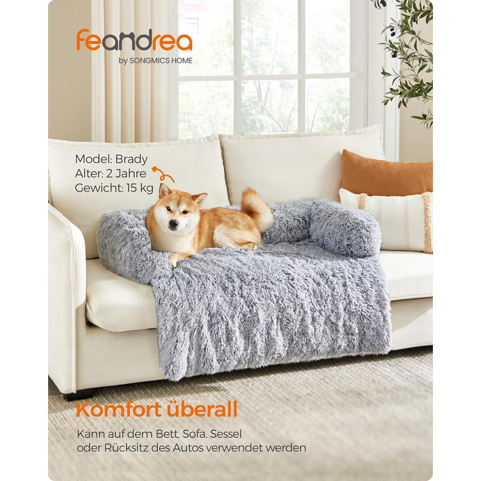 Feandrea FluffyHug лежанка для собак, плюшеве ліжко, захист дивану, подушка для собак, розмір XL, для середніх та великих собак, 110 x 95 x 18 см, Ombré-Сірий PGW223G01 L 110 x B 95 x H 18 см Ombré-Сірий