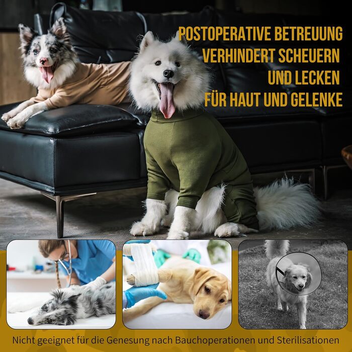 Комбінезон для собак OneTigris FUZZBUD, зелений, L: теплий, еластичний, для собак середніх та великих порід, захист від випадання шерсті, алергії, витікання, ран