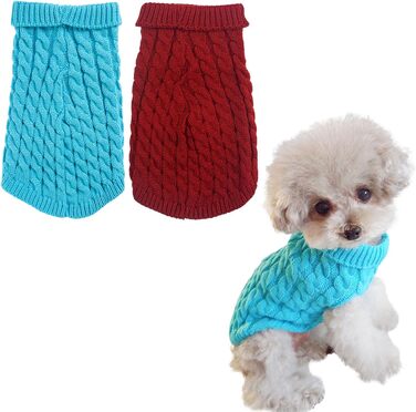 Пуловери для маленьких собак, чихуахуа, йоркширський тер'єр, такса, дівчатка, хлопчики, осінь, зима, цуценята, 2 шт. блакитний/червоний, розмір S