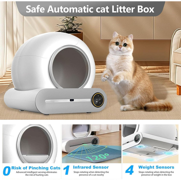 Автоматичний лоток для котів OGNGINT з самоочищенням, захистом від запаху та керуванням через додаток, XXL, для кількох котів