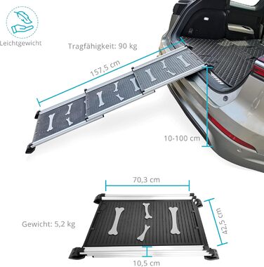 Рампа для собак Ultiness® - телескопічна, складна, з антиковзким покриттям, з алюмінію. Підходить для авто, позашляховиків та вантажівок.