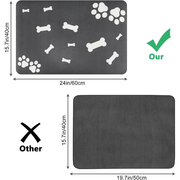 Нековзна килимок під миску для собак та котів Walant, швидковисихаючий, легко миється (темно-сірий)