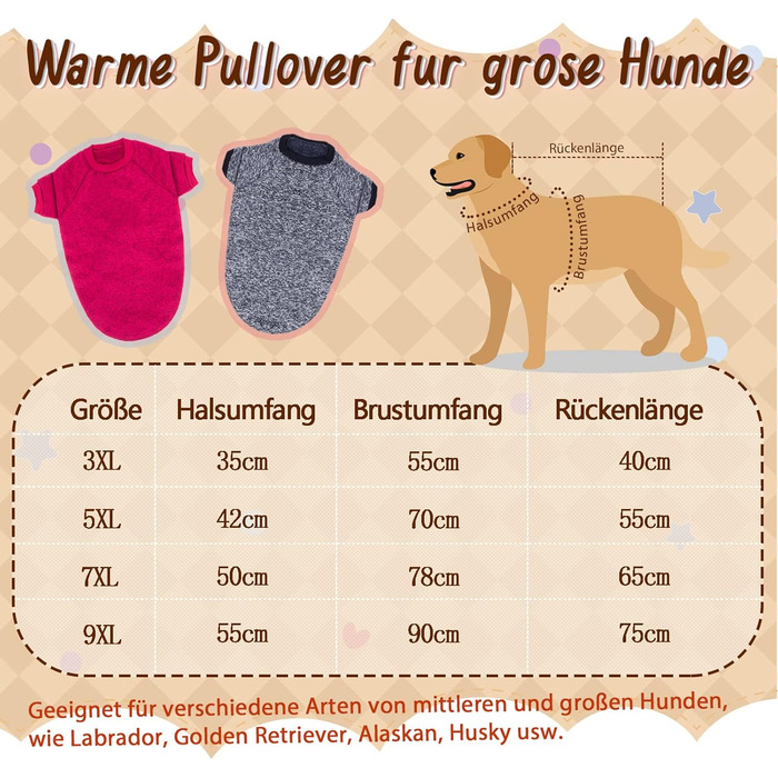 Теплий зимовий пуловер для собак RANYPET, великий розмір 9XL (обхват грудей 90 см, довжина спини 75 см), червоний+сірий