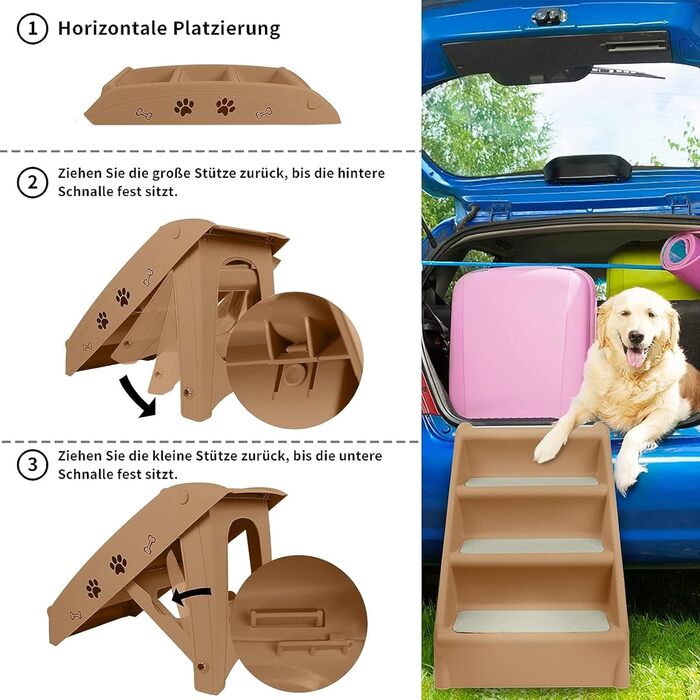 Сходинка для собак та котів Aufun: 4 сходинки, портативна, з антиковзним покриттям, 50 см, вантажопідйомність 75 кг, для ліжка/дивану (колір: коричневий)