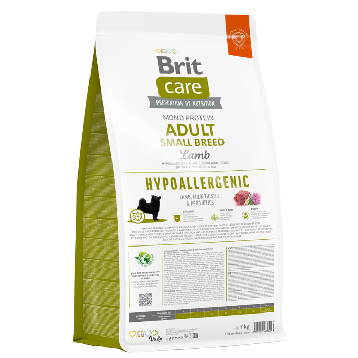 Корм для собак BRIT Care Hypoallergenic Adult Small Breed Ягнятина, 7 кг