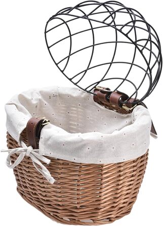 Кошик для велосипеда для тварин, 30x25x30 см, кошик на переднє колесо, дріт-сітка зверху, знімний переносник для домашніх тварин, плетіння з лози, кріплення на кермо, переноска для собак та котів для велопрогулянок, поїздок та покупок на свіжому повітрі