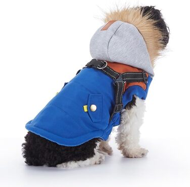 Тепла куртка-худі для собак маленьких та середніх порід, водонепроникна та вітронепроникна. З світловідбиваючим кріпленням для шлейки. Синій колір, розмір X