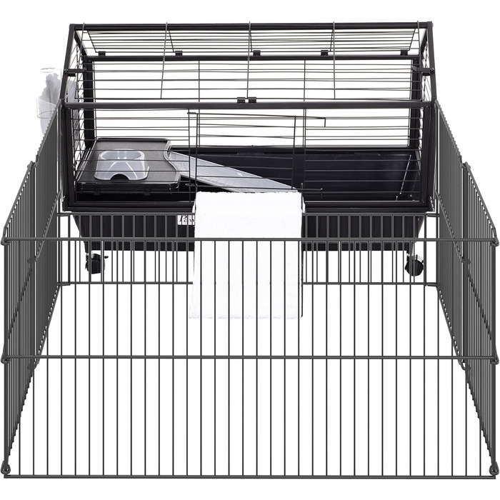 Клітка для дрібних тварин PawHut з розсувним вигулом, для хом'яків, морських свинок, щурів, чорна, 88 x 128,5 x 56 см